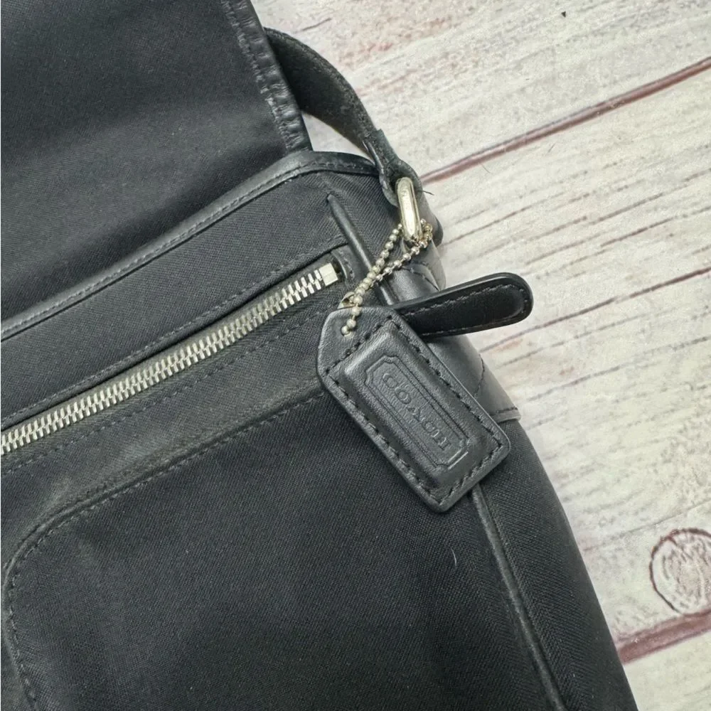 COACH Leather Nylon Messenger Bag Shoulder Strap Crossbody Black